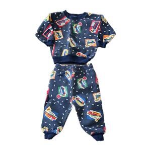 Vintage 90s Sweatsuit Outfit Set Size 12M 2pc Vehicles Firetruck Sweat Set